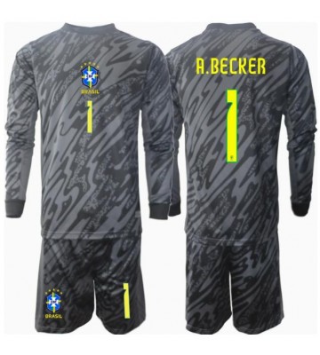 Brasilien Alisson Becker #1 Målvakt Borta Kläder Barn Copa America 2024 Långärmad (+ Korta byxor)